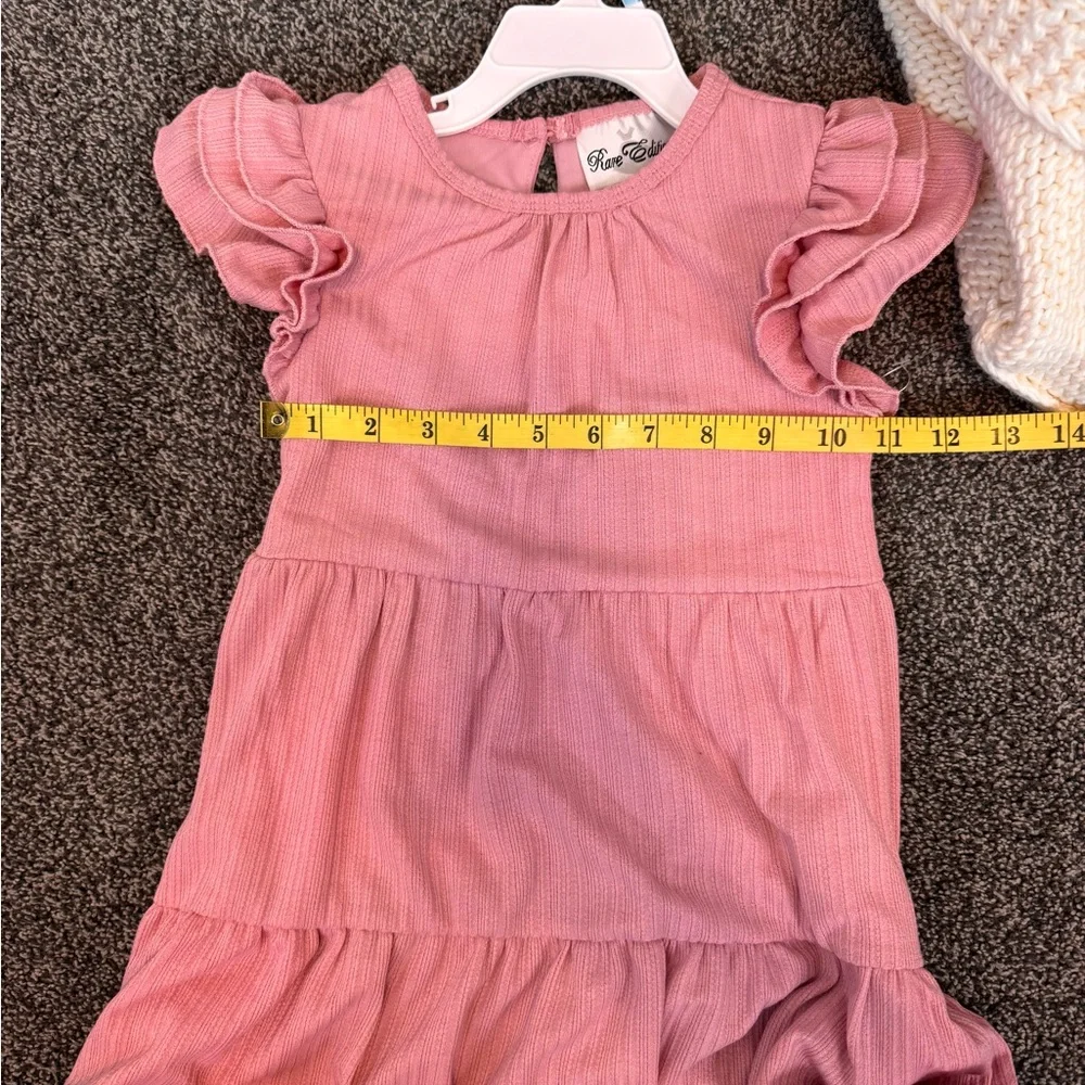 Kids Cream Chucky Cardigan with Pink Bows and Mauve Dress 2Piece Set size 5 NWTS